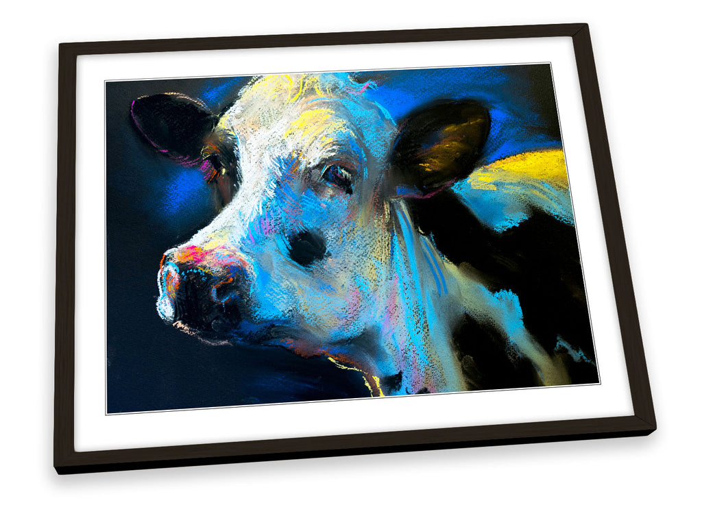 Cow Head Blue Framed