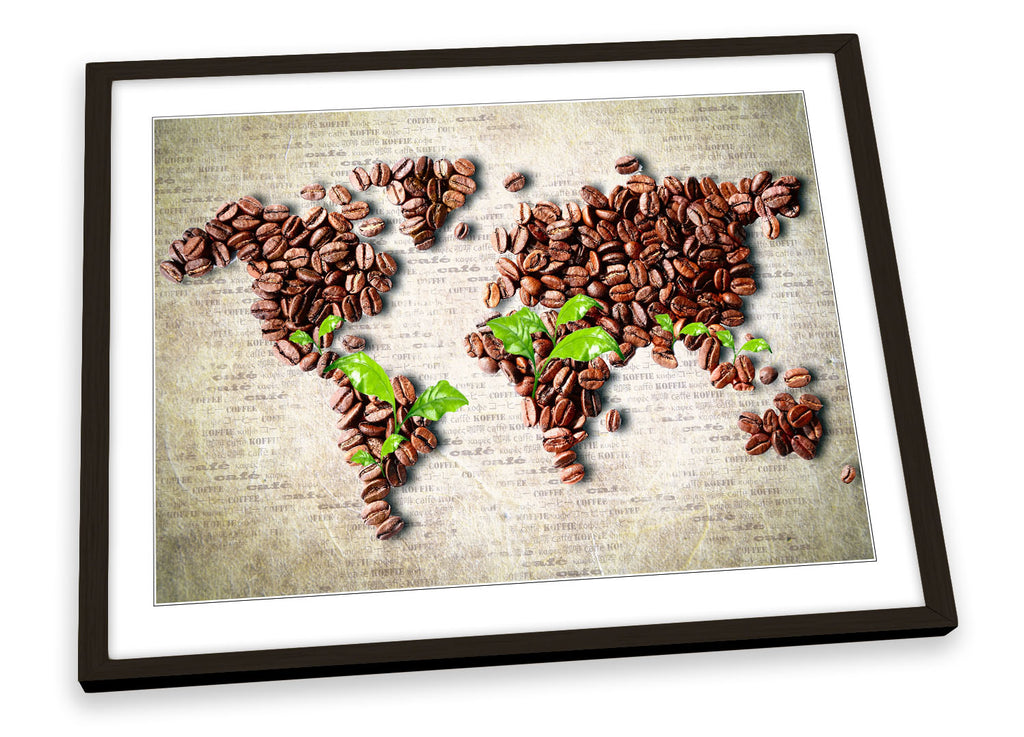 Coffee Beans World Map Brown Framed