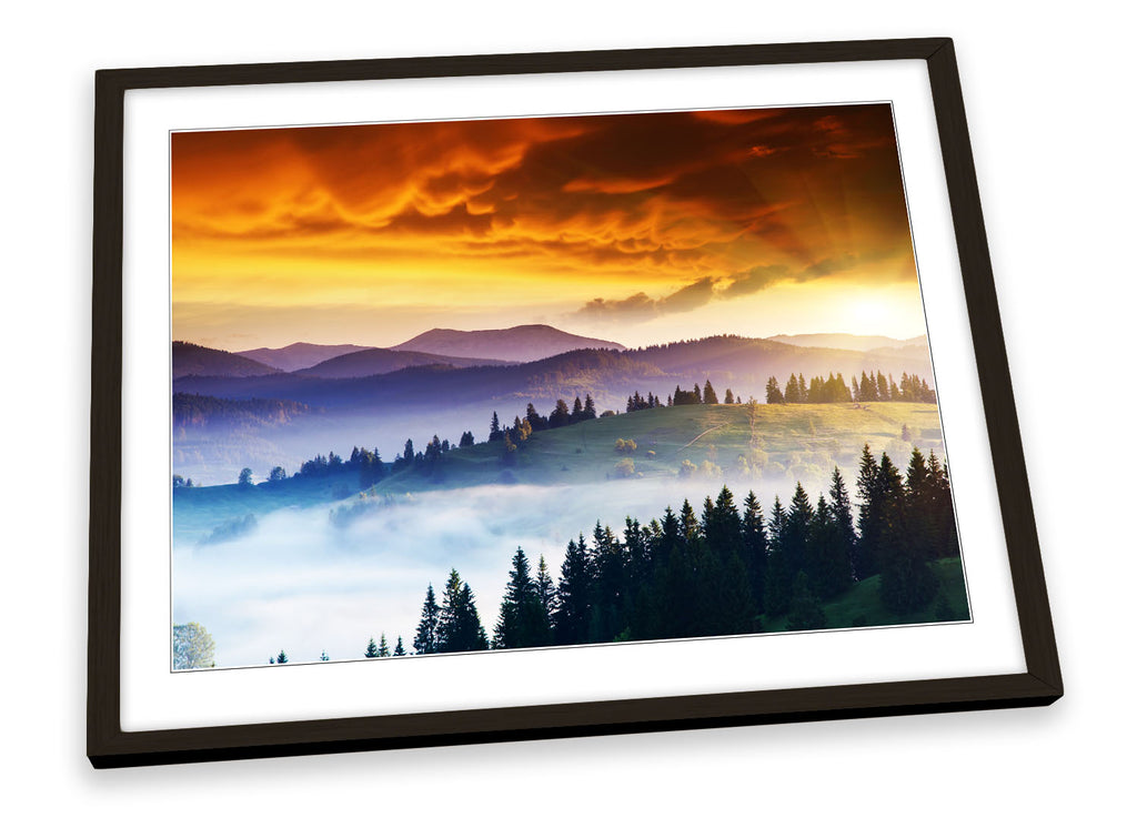 Sunset Mountains Landscape Framed