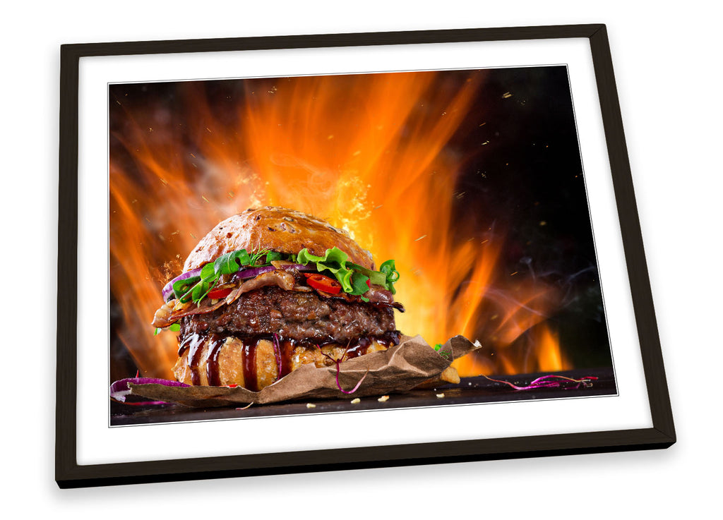 Flaming Burger Kitchen BBQ Orange Framed
