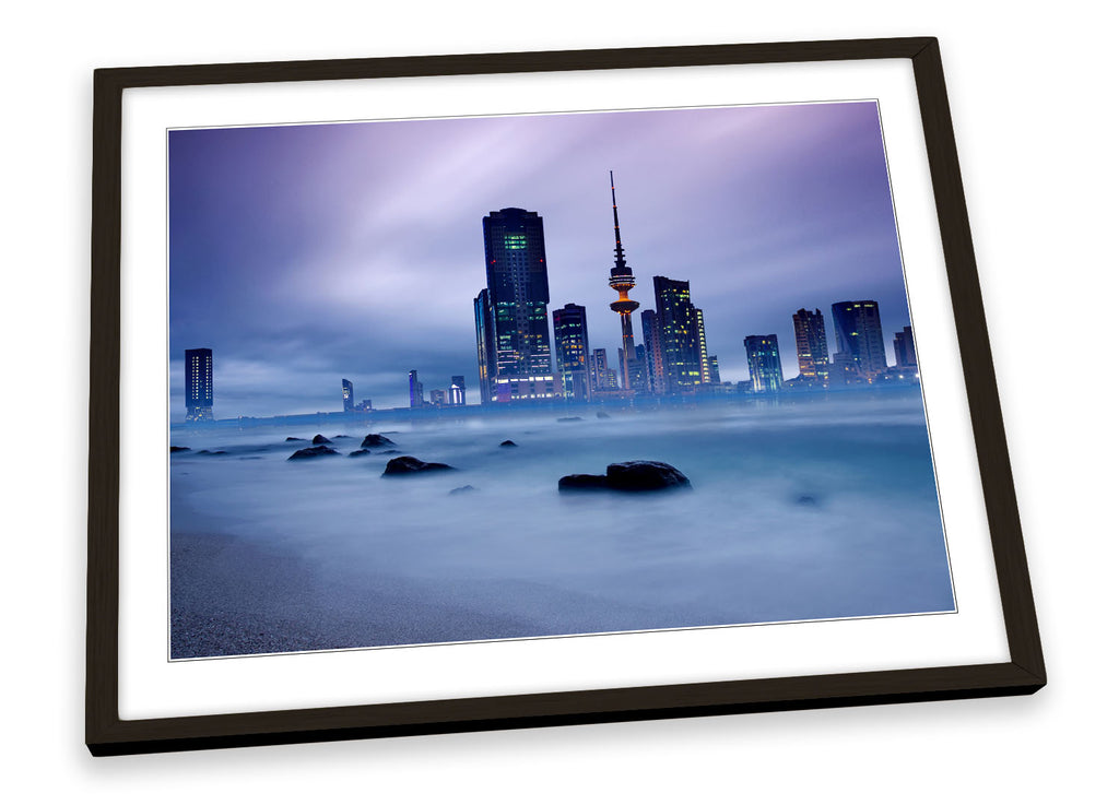 Kuwait City Skyline Blue Framed