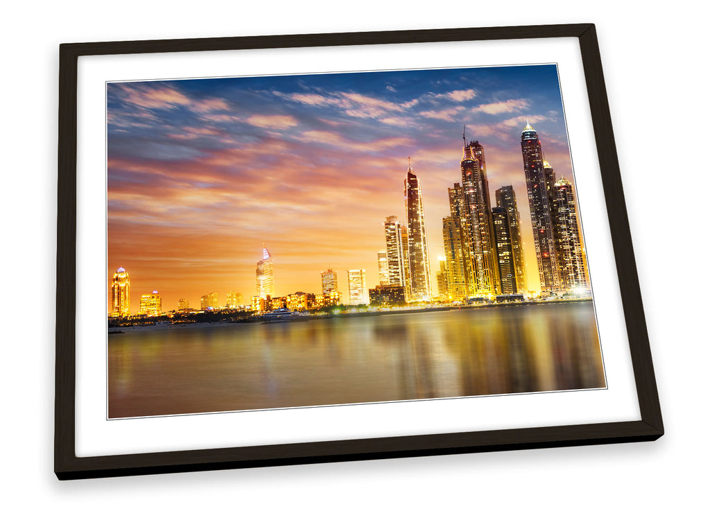 Dubai Marina City Skyline Orange Framed