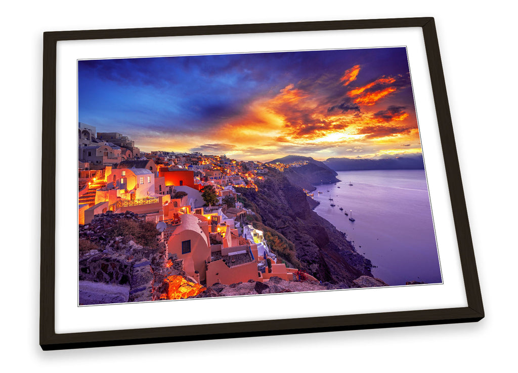 Greek Island Santorini Sunset Orange Framed