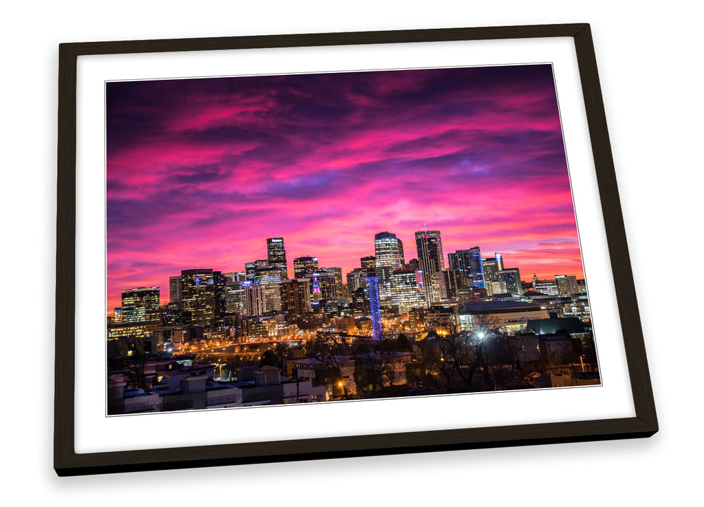 Denver City Skyline Colorado Pink Framed