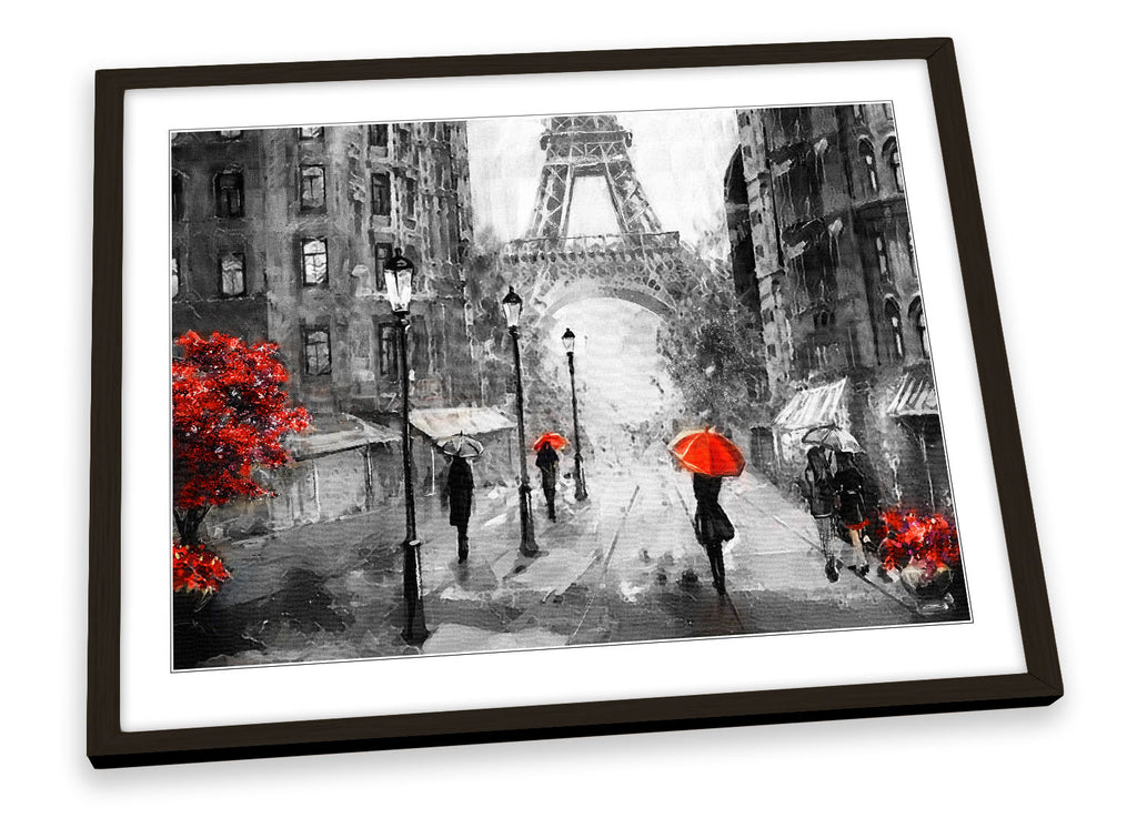 Red Umbrella Paris Street Grey Framed