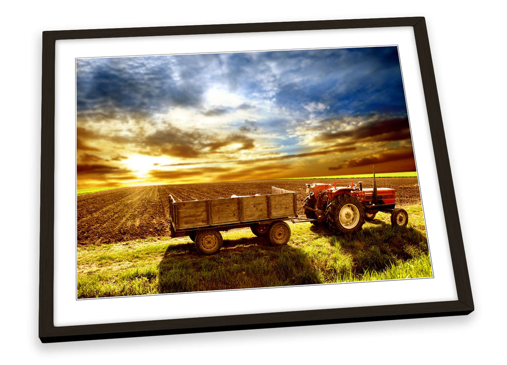 Tractor Farmers Field Harvest Framed