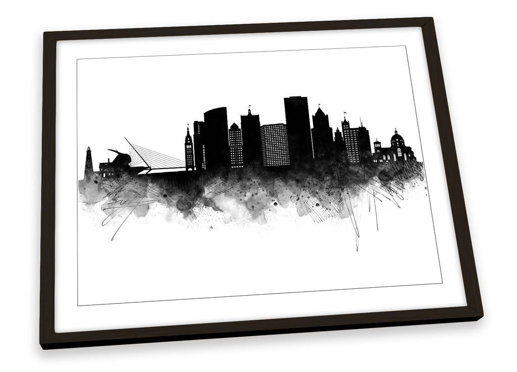 Milwaukee Abstract City Skyline Black Framed