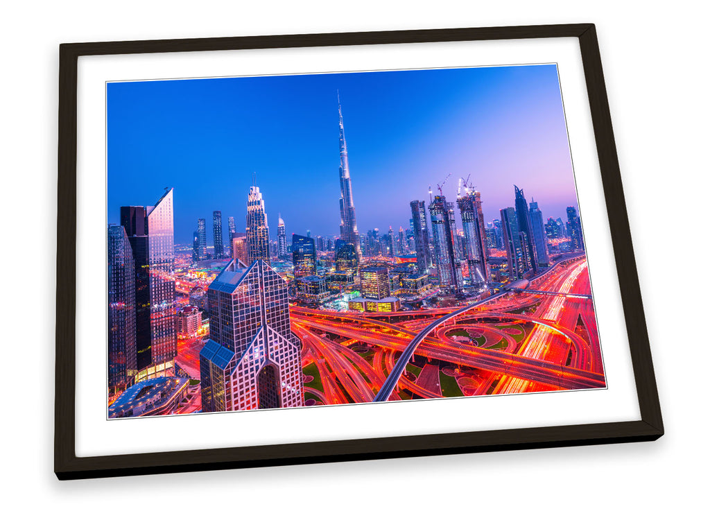 Dubai Skyline Traffic City Blue Framed