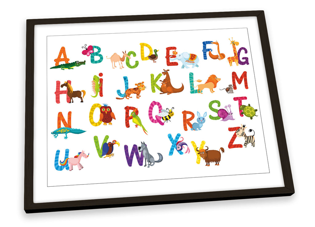 Animal Alphabet Nursery White Framed