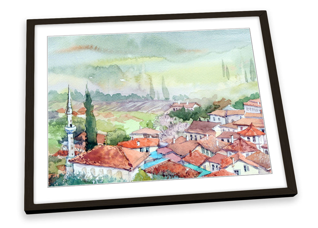 Mediterranean Village Landscape Framed