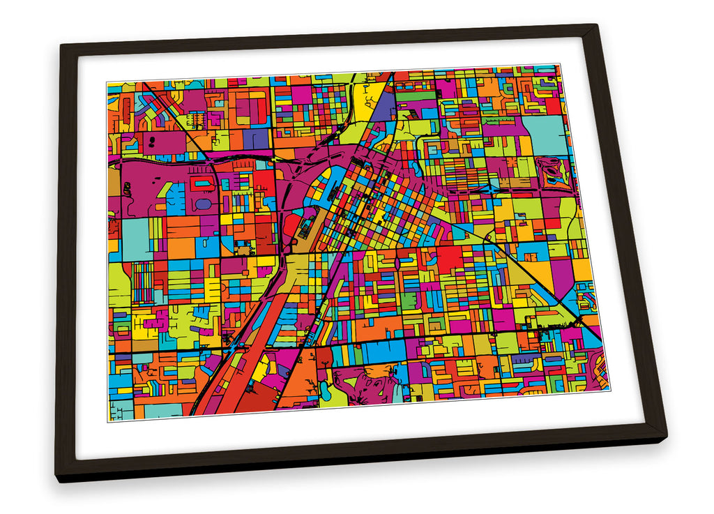 Las Vegas City Modern Map Multi-Coloured Framed