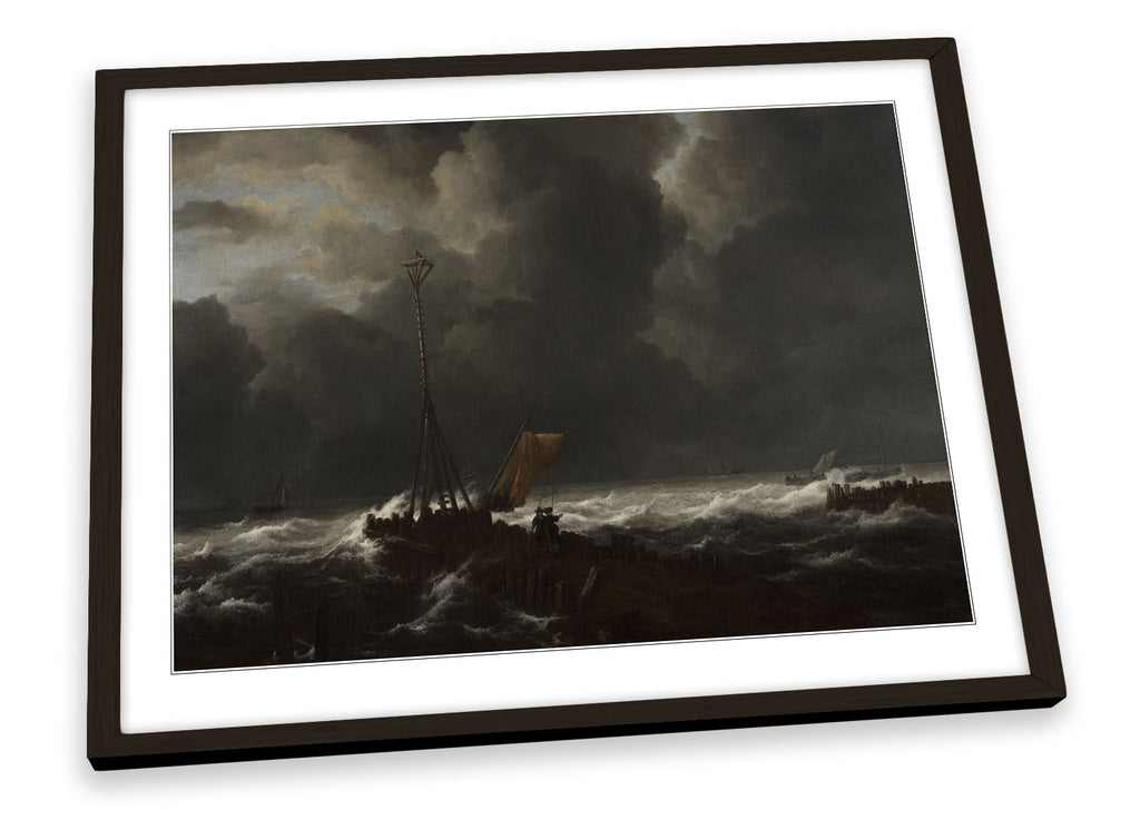 Jacob van Ruisdael Rough Sea at a Jetty Framed