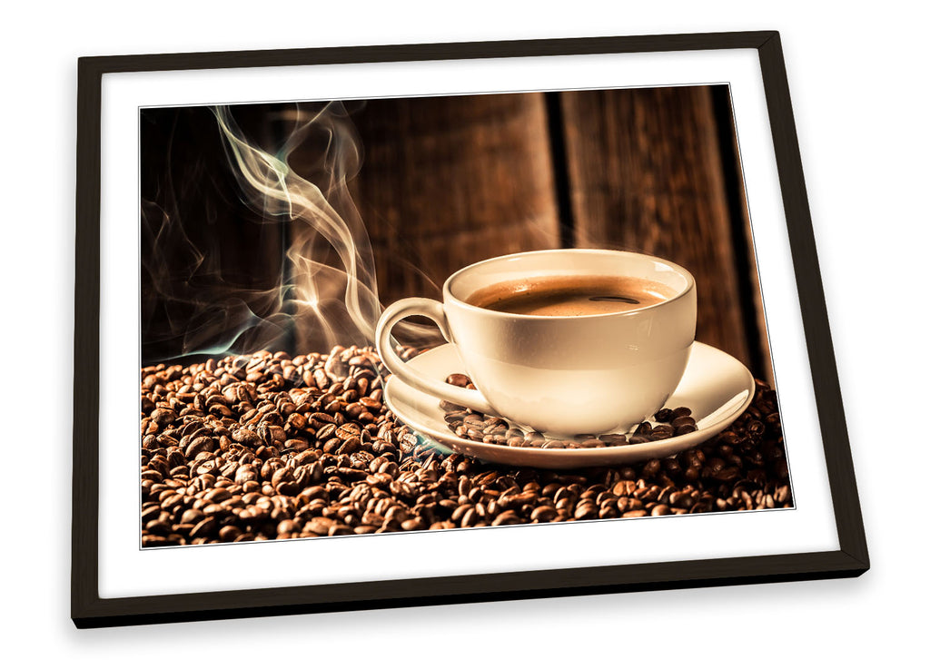 Hot Coffee Cup Kitchen Brown Framed