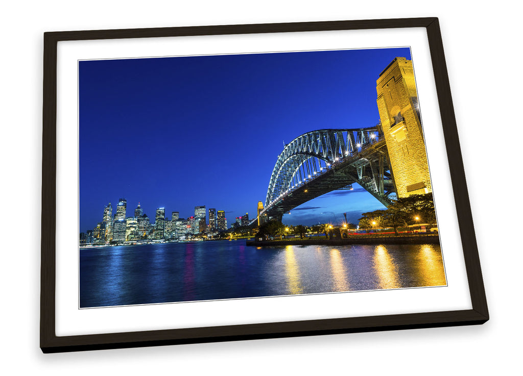 Sydney Harbour Bridge City Blue Framed