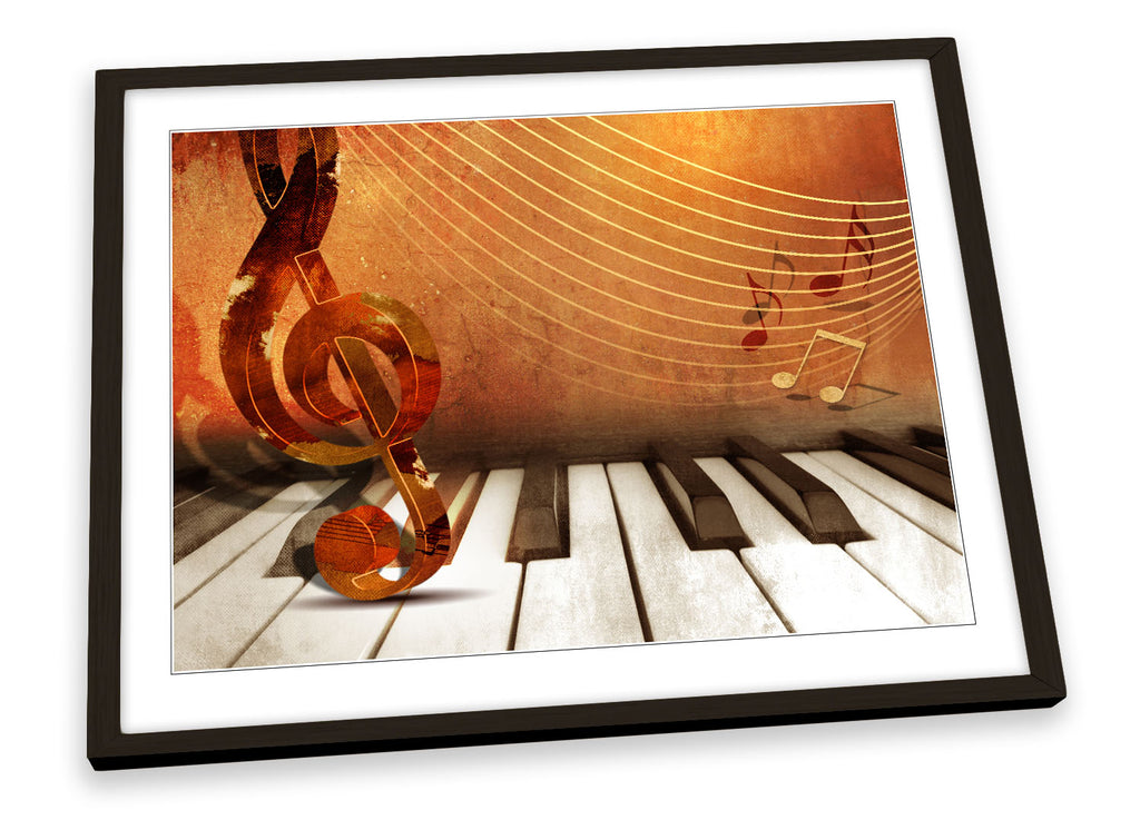 Piano Music Notes Brown Framed
