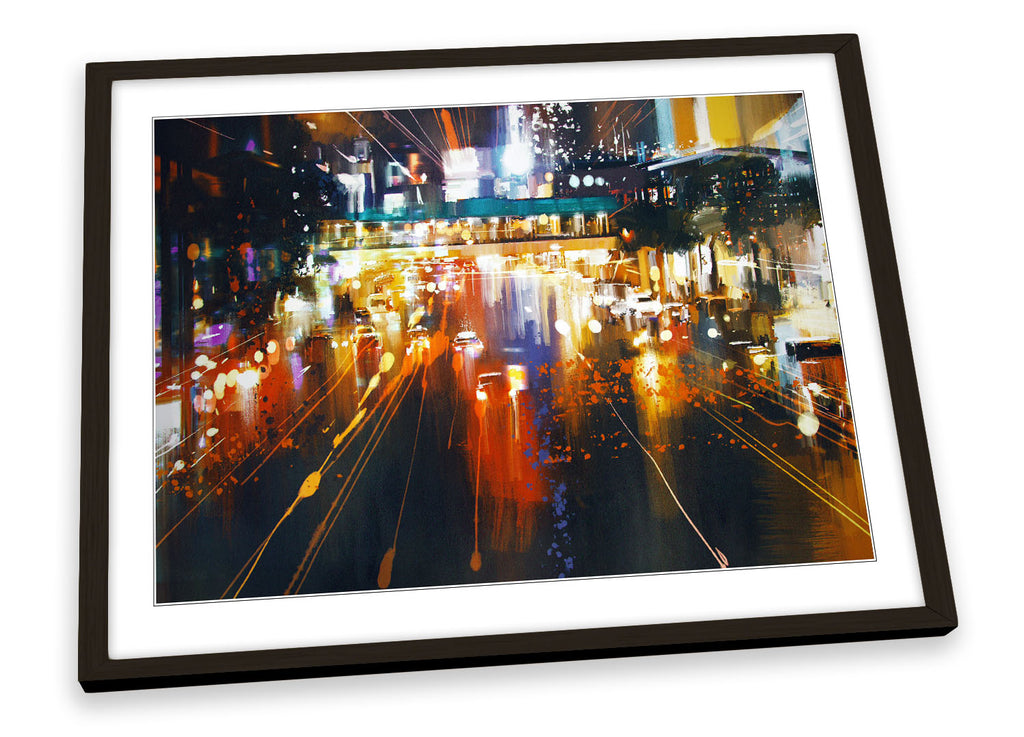 City Life Streets Car Traffic Multi-Coloured Framed