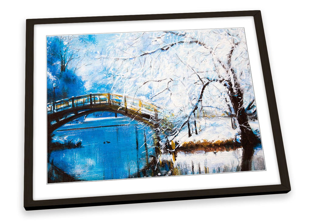 Blue Winter River Bridge Framed