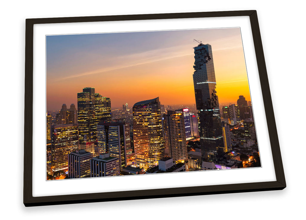 Bangkok Thailand City Sunset Orange Framed