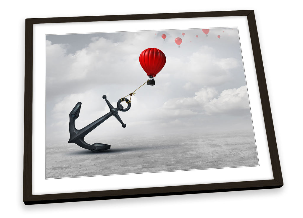 Red Balloons Anchor Surrealism Grey Framed