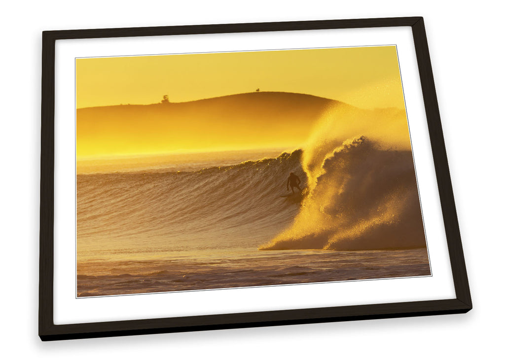 Surfer Sunset Beach Wave Surf Framed
