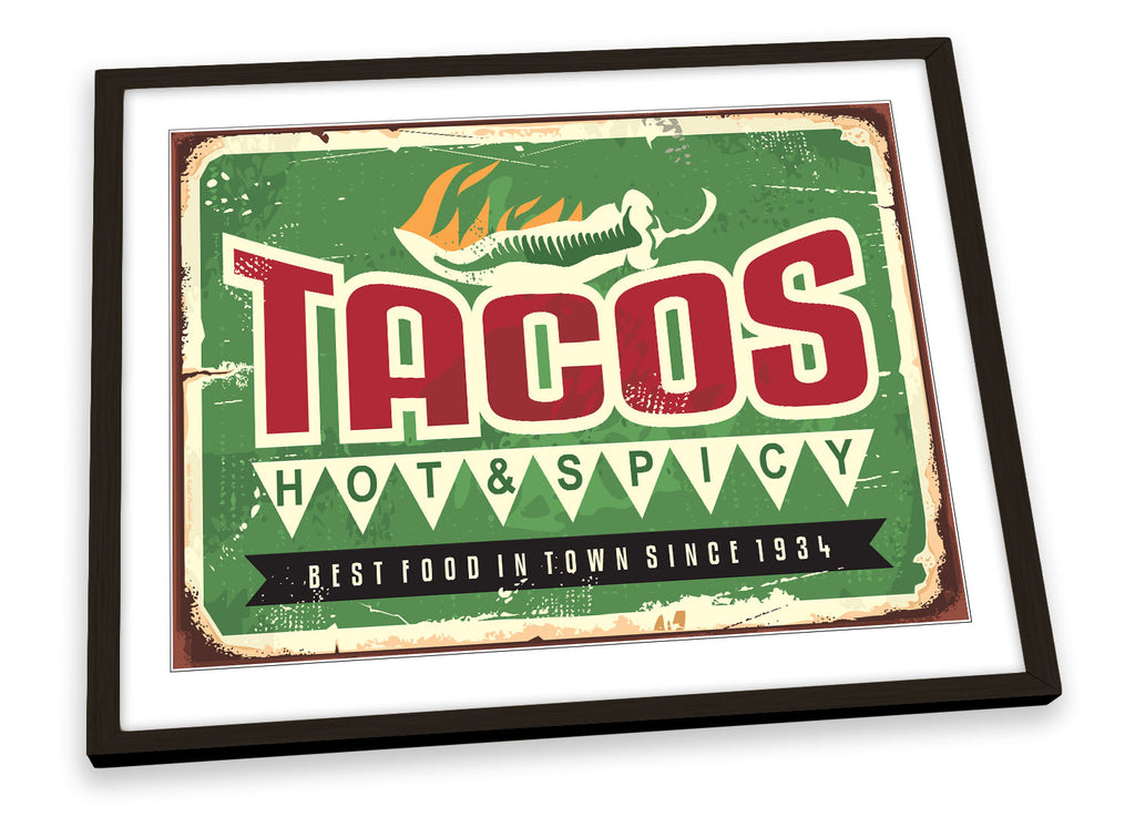 Tacos Retro Kitchen Green Framed