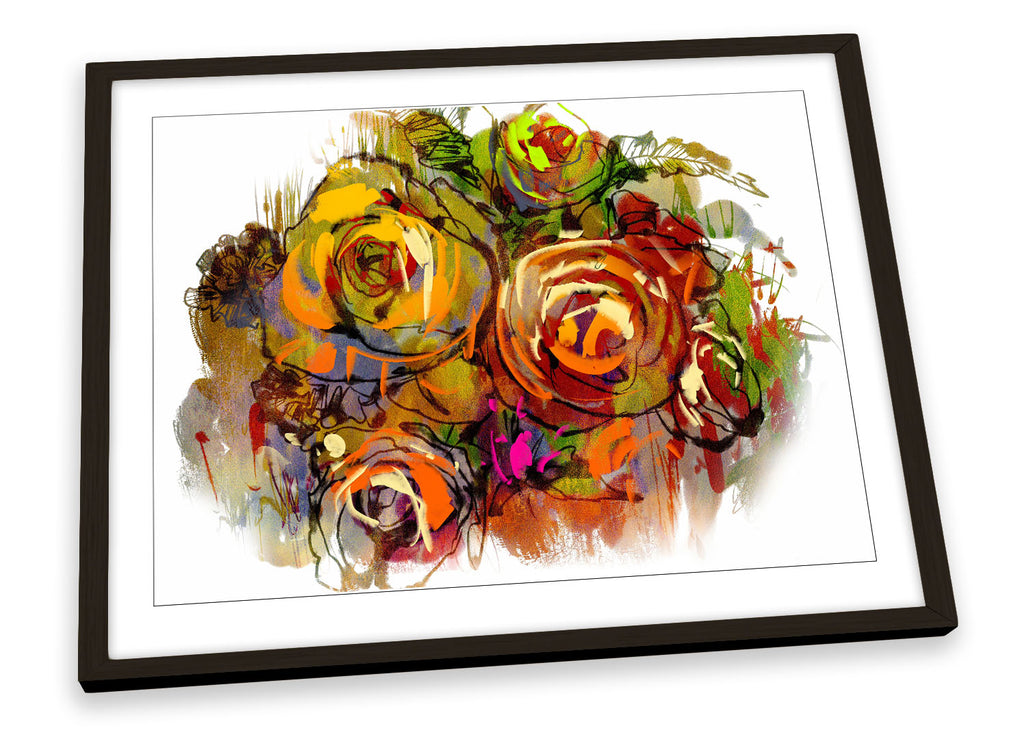 Rose Flower Multi Coloured Framed