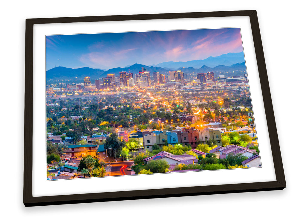 Phoenix Arizona City Skyline Multi-Coloured Framed