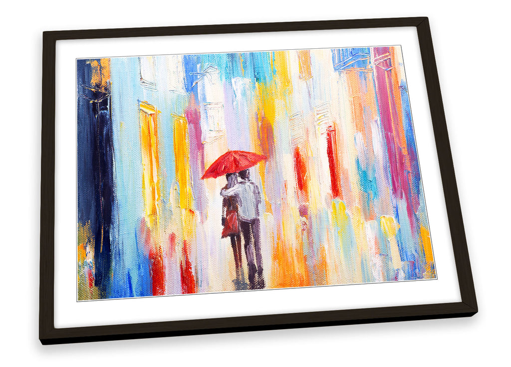 Umbrella Couple Abstract Multi-Coloured Framed