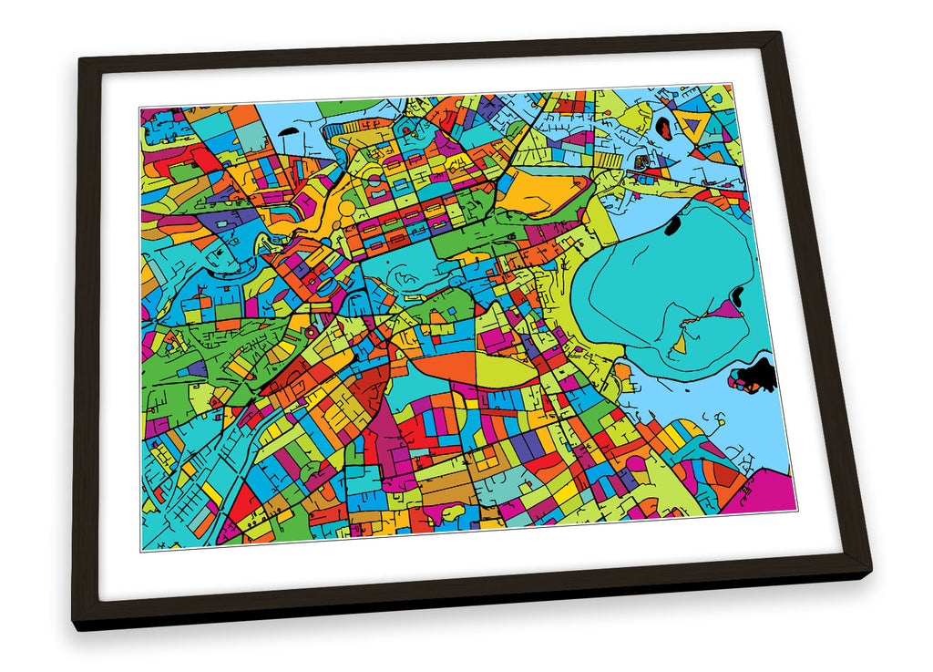Edinburgh City Modern Map Multi-Coloured Framed