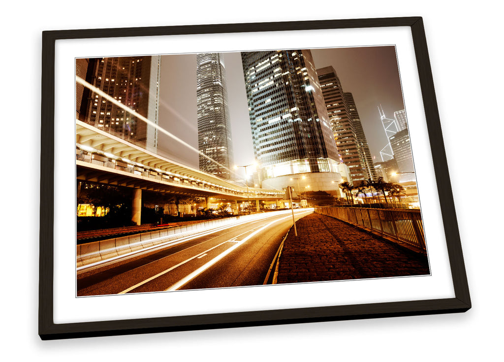 Hong Kong City Traffic Brown Framed