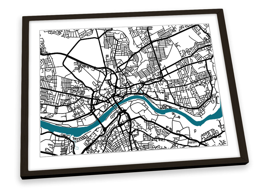 Newcastle Upon Tyne Map Minimalistic Framed