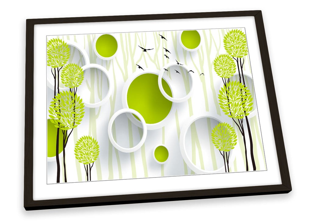 Abstract Floral Circles Green Framed