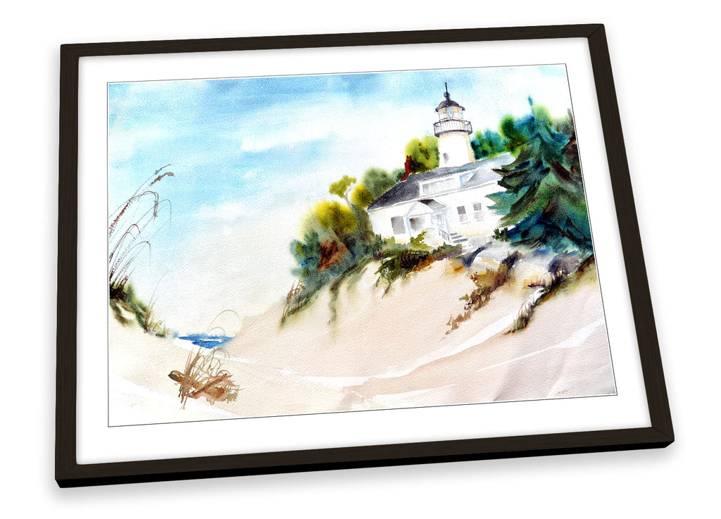 Beach Seaside Watercolour Repro Framed
