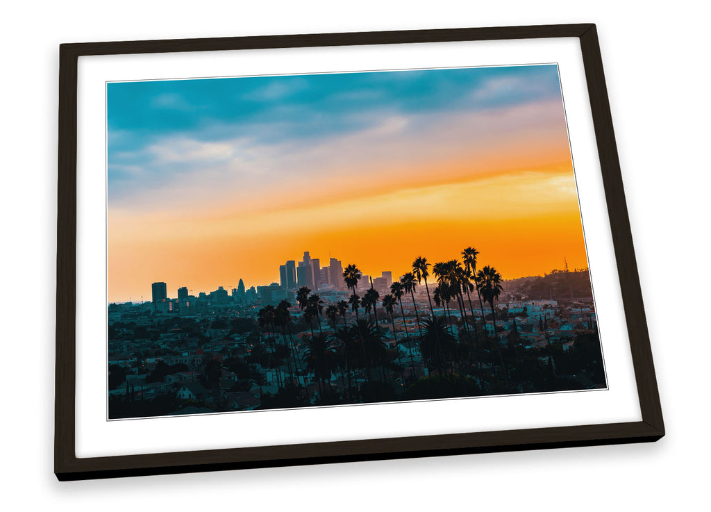 Los Angeles Skyline Sunset Orange Framed