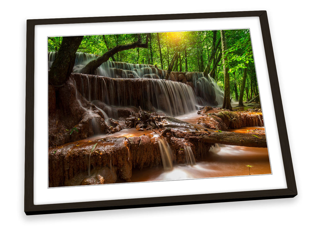 Waterfall Forest River Green Framed