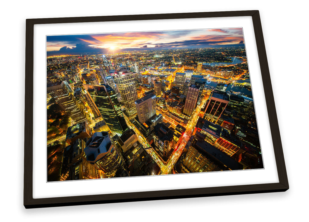 Sydney City Skyline Sunset Multi-Coloured Framed