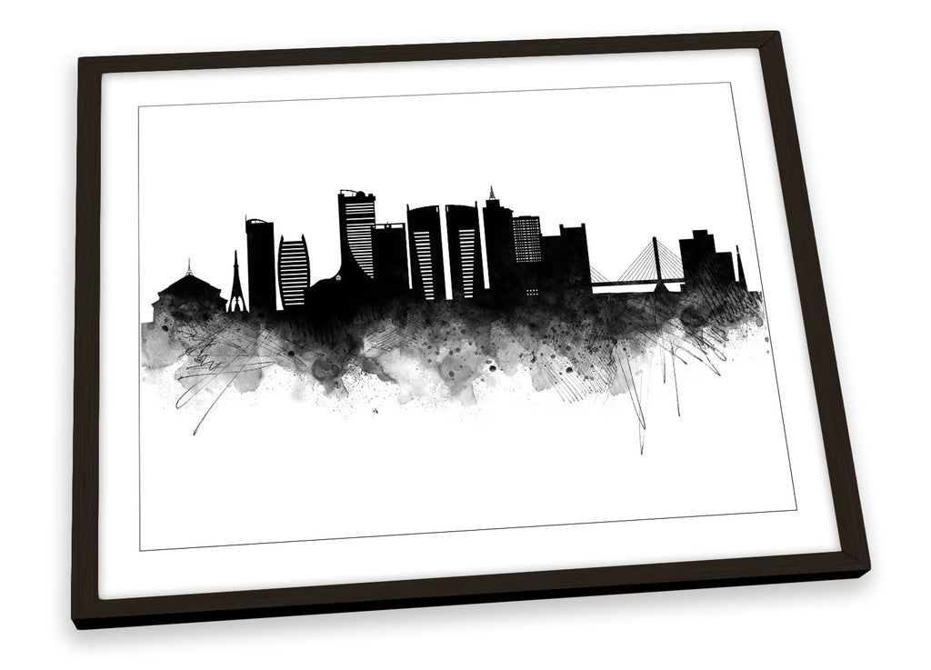 Dar Es Salamm Abstract City Skyline Black Framed