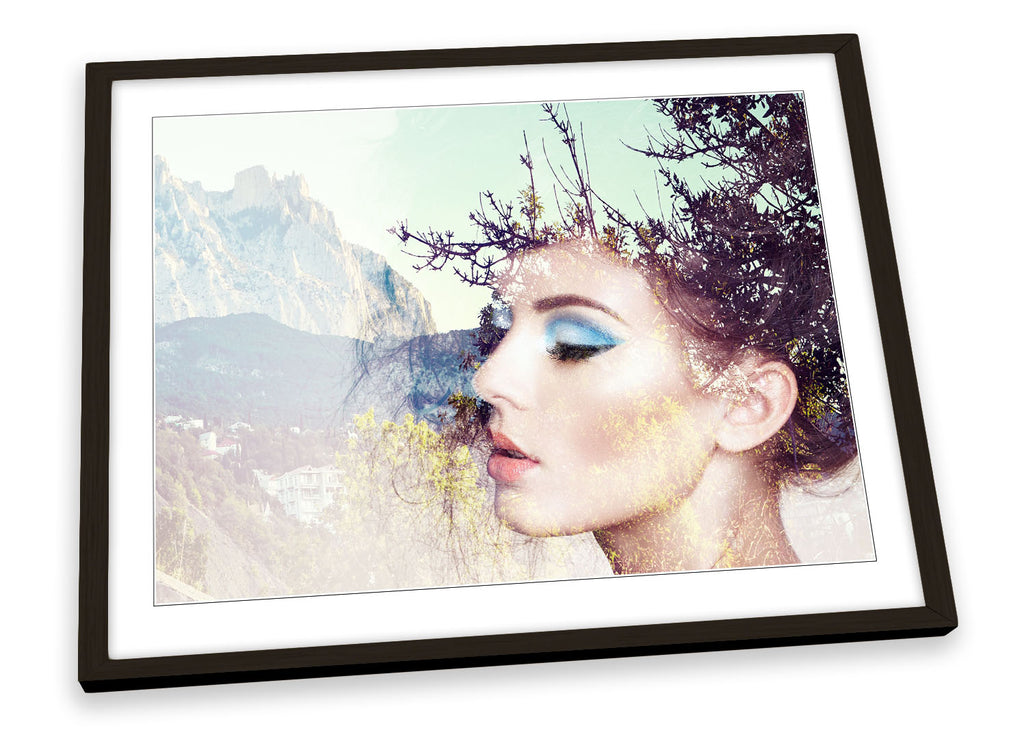Beauty Floral Double Exposure Multi-Coloured Framed