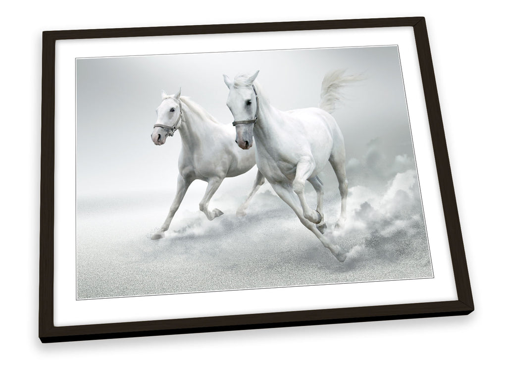 White Horses Stallion Framed