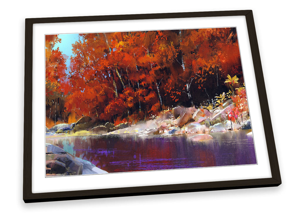 Orange Forest River Landscape Framed