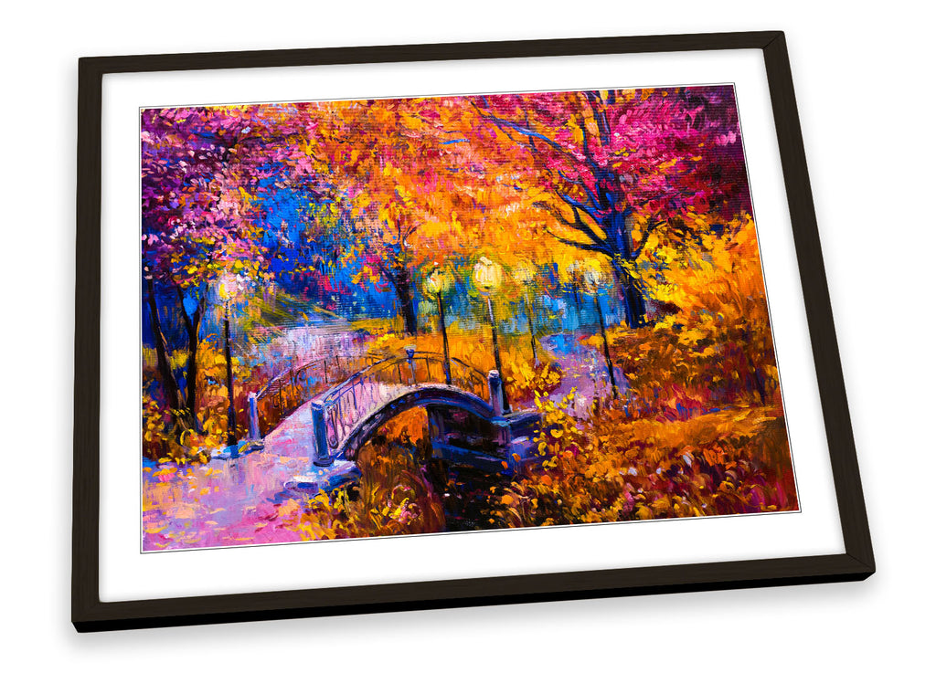 Floral Autumn Bridge Landscape Framed