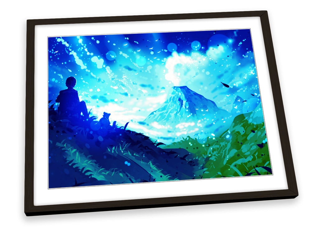 Mountain Landscape Fantasy Blue Framed
