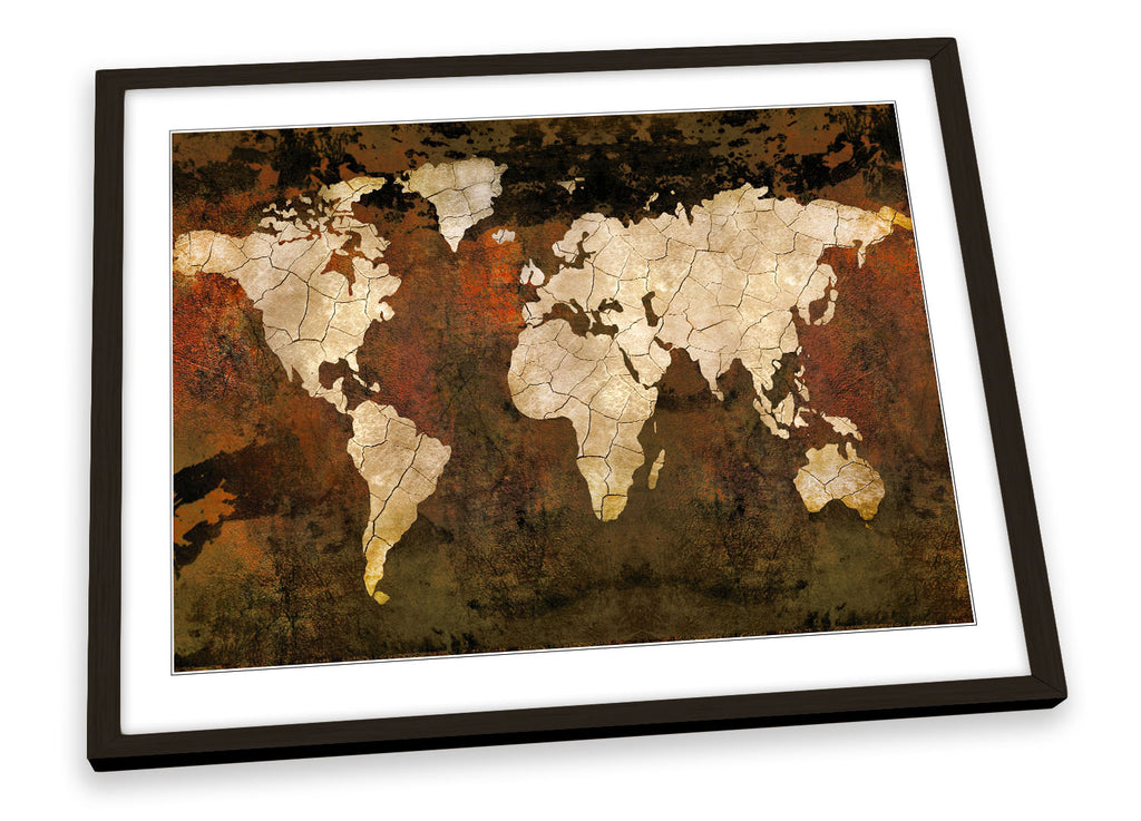 World Map Rust Effect Brown Framed