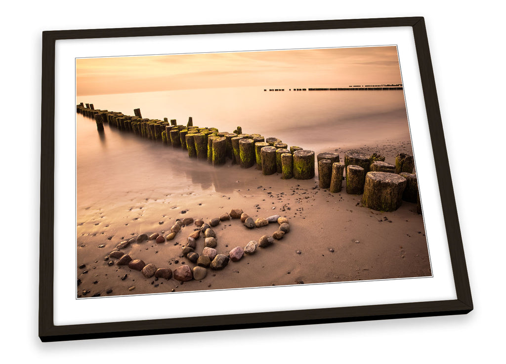 Sunset Beach Hearts Framed