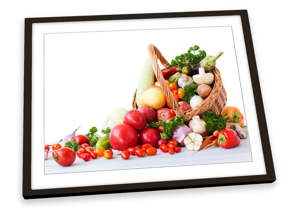 Fresh Fruit Vegetables Basket White Framed