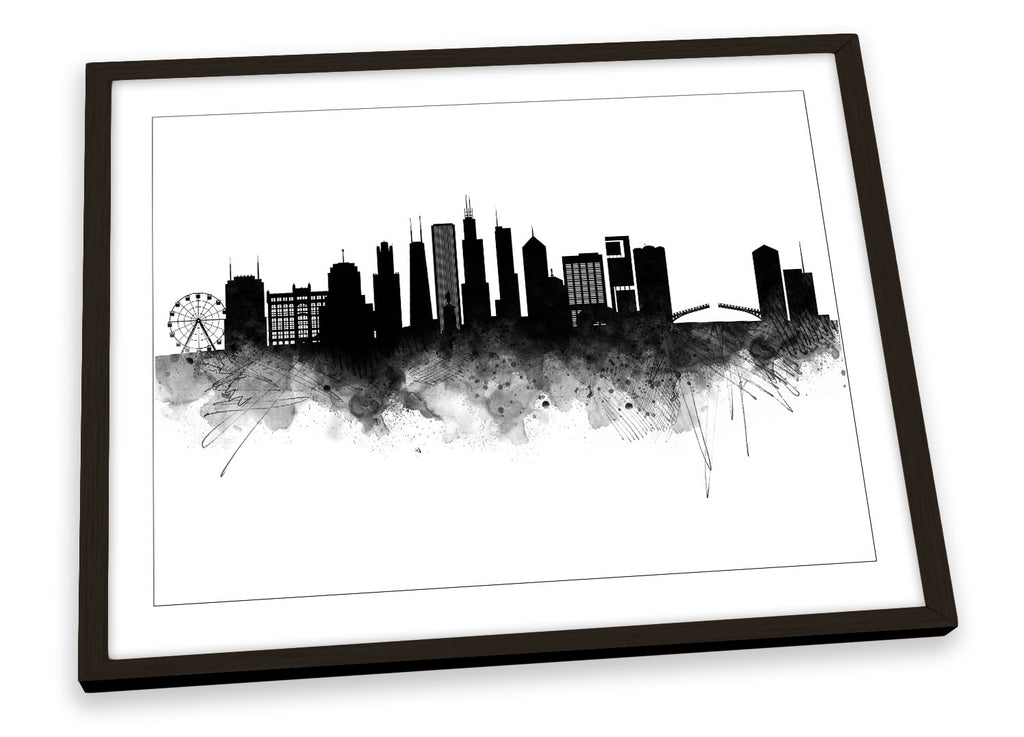 Chicago Abstract City Skyline Black Framed