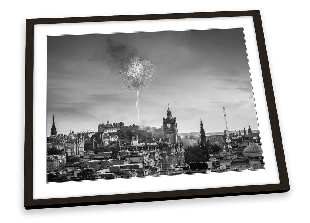 Edinburgh Fireworks City B&W Framed