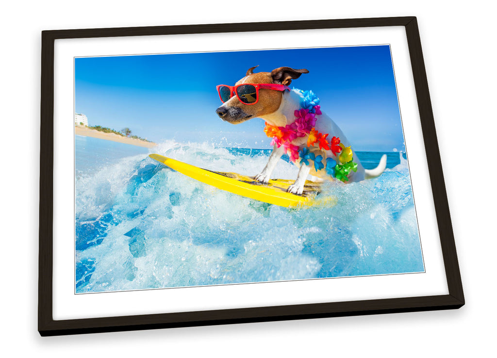 Jack Russell Dog Surfing Blue Framed