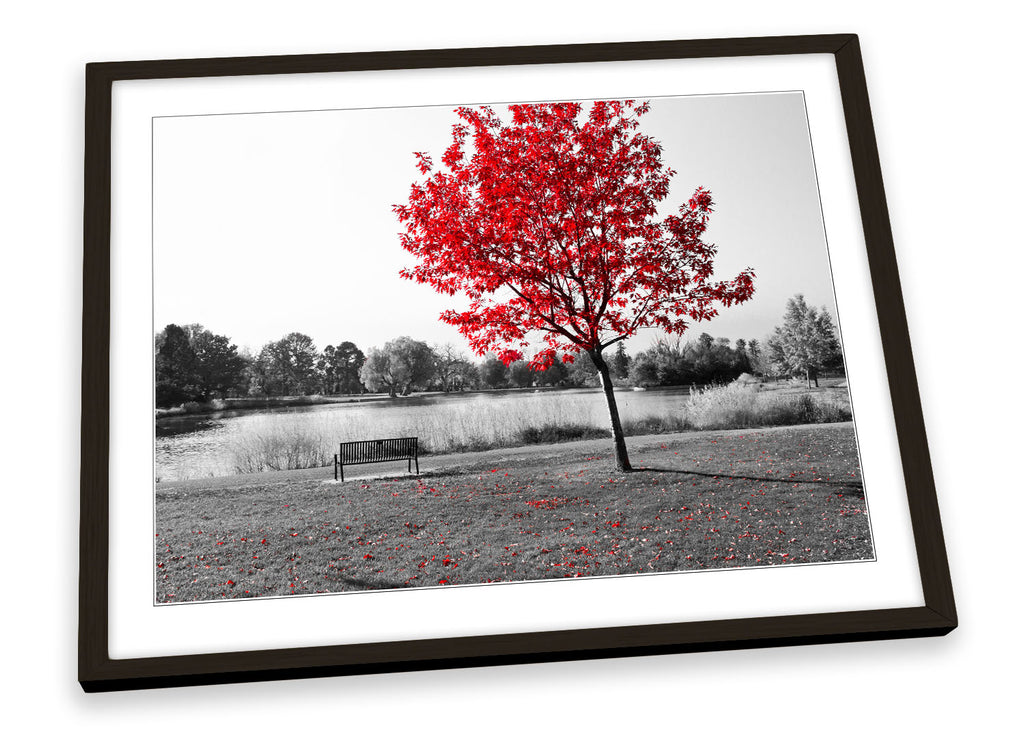 Red Tree Landscape Floral Framed