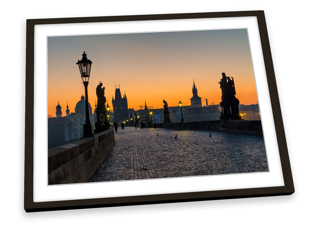 Charles Bridge Prague Sunset Orange Framed